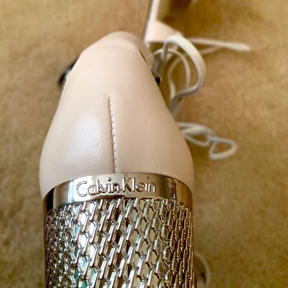 Calvin Klein Cream Leather Sandals With Metallic Heel - Picture 6 of 10